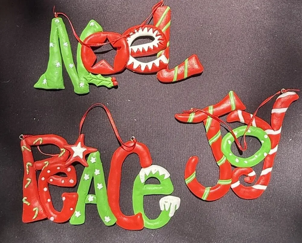 3 Joy Noel Peace Word Tree Hanging Rubber Christmas Ornaments -K1